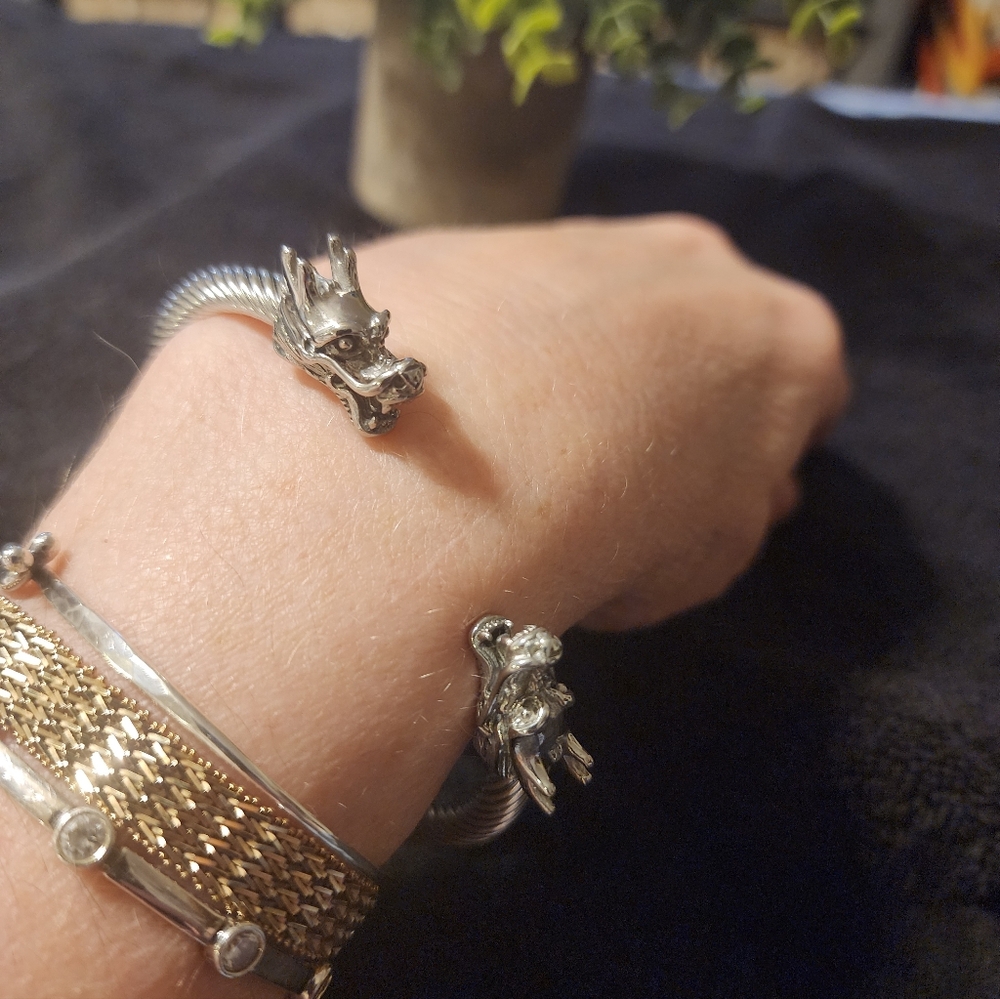 Silver Stainless Steel Dragon Head Bracelet